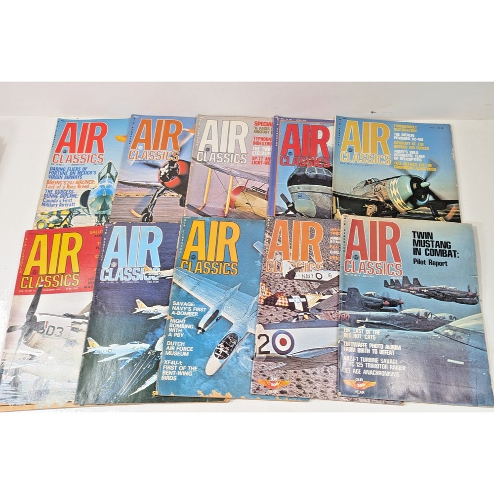 Air Classics Magazine 1974 Year Lot Of 10 Aviation History Planes RARE